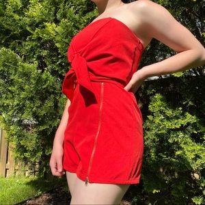 strapless red romper